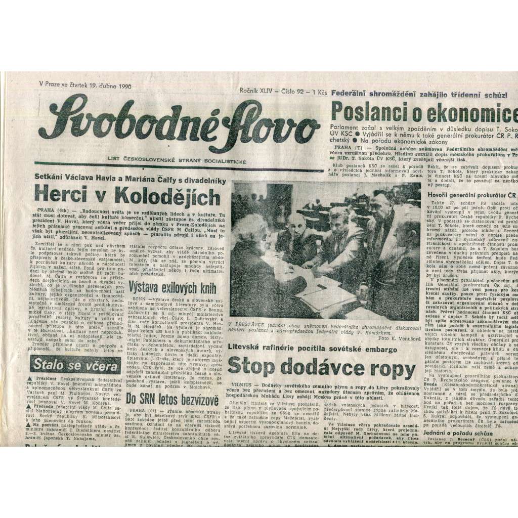 Svobodné slovo (19.4.1990) - staré noviny Svobodné slovo (19.4.1990) - staré noviny