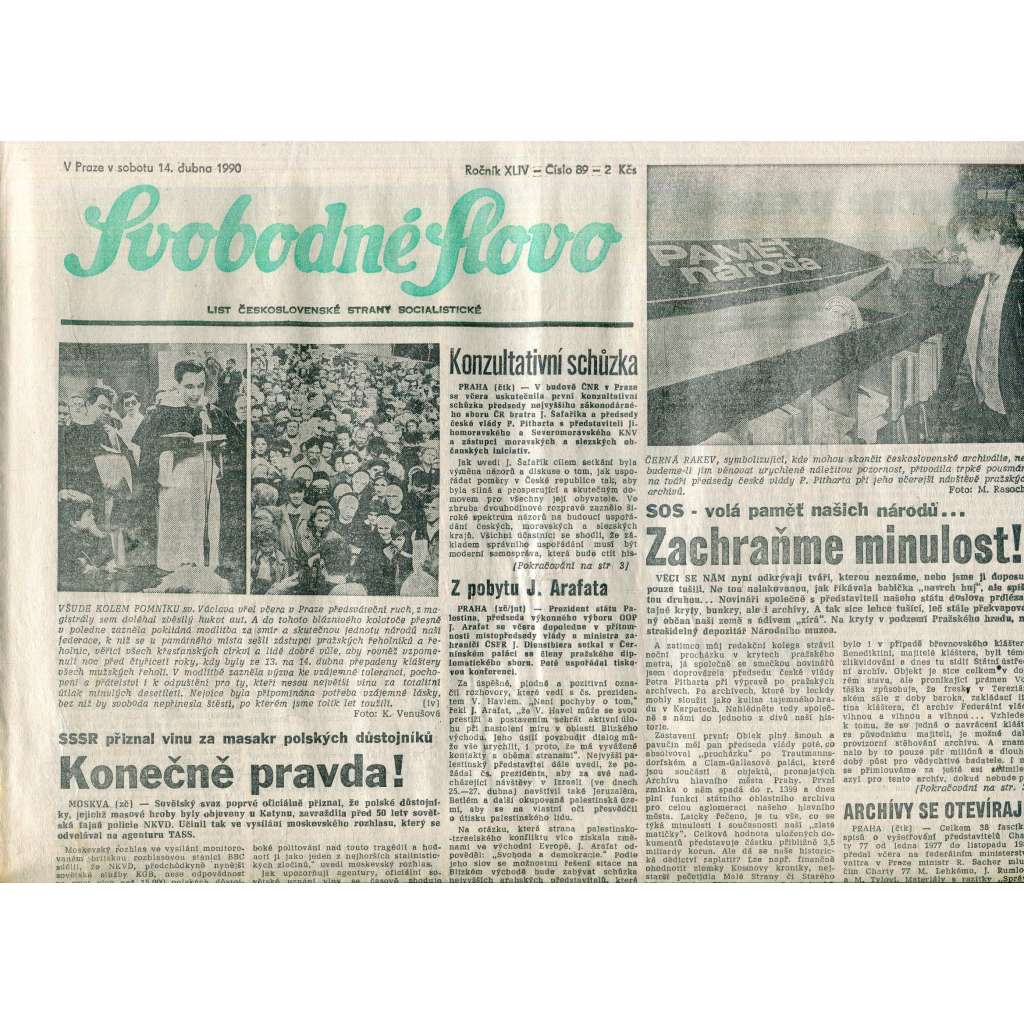 Svobodné slovo (14.4.1990) - staré noviny Svobodné slovo (14.4.1990) - staré noviny