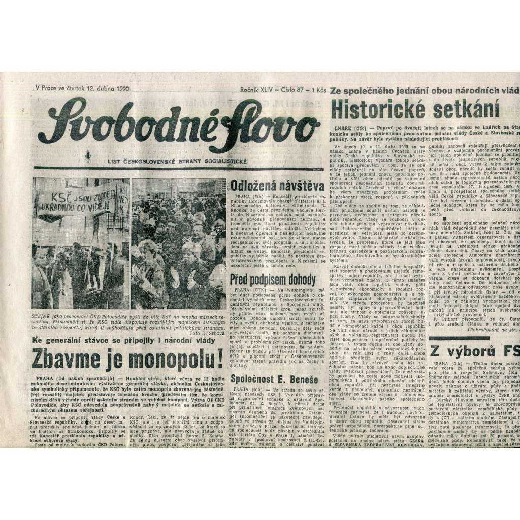 Svobodné slovo (12.4.1990) - staré noviny Svobodné slovo (12.4.1990) - staré noviny