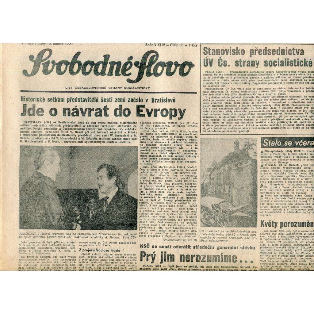 Svobodné slovo (10.4.1990) - staré noviny Svobodné slovo (10.4.1990) - staré noviny