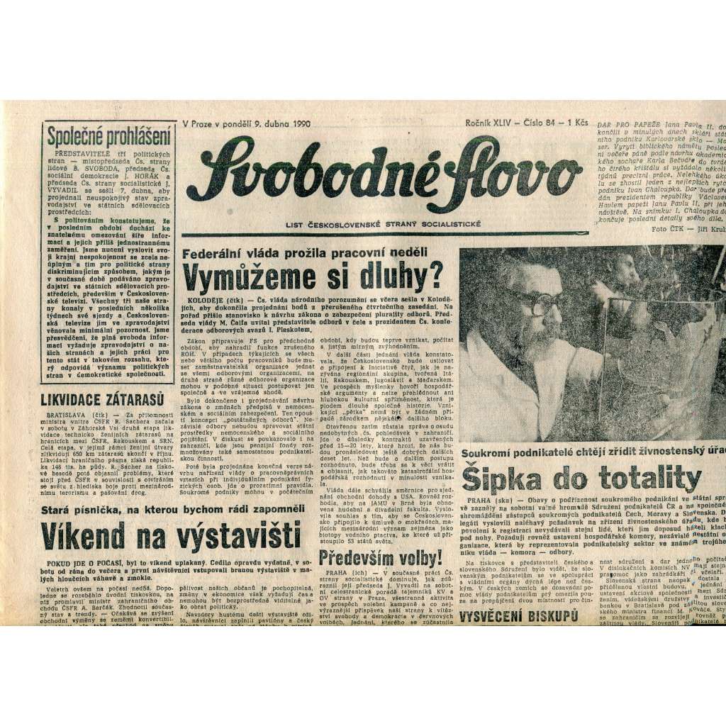 Svobodné slovo (9.4.1990) - staré noviny Svobodné slovo (9.4.1990) - staré noviny
