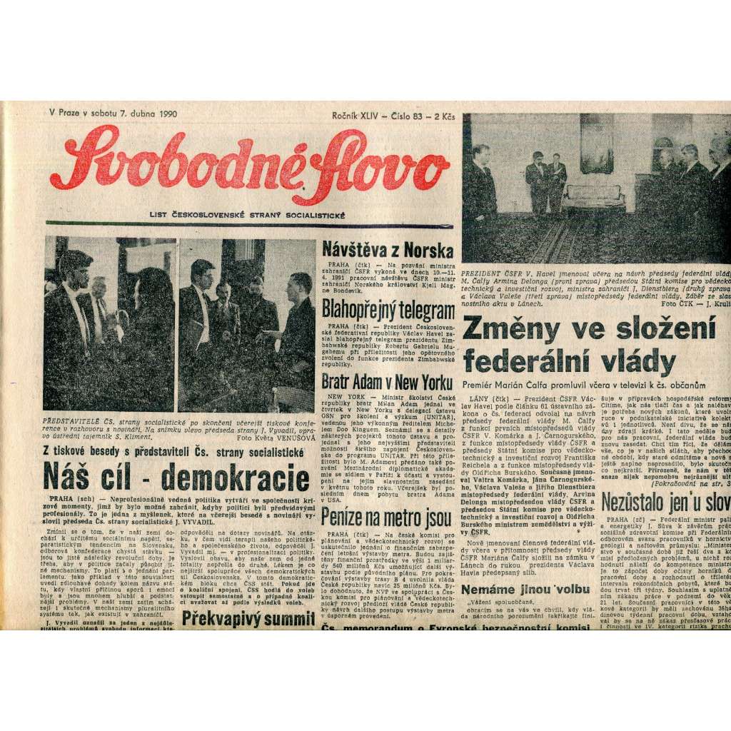 Svobodné slovo (7.4.1990) - staré noviny Svobodné slovo (7.4.1990) - staré noviny