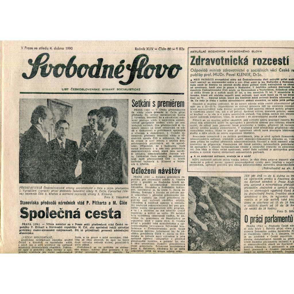 Svobodné slovo (4.4.1990) - staré noviny Svobodné slovo (4.4.1990) - staré noviny