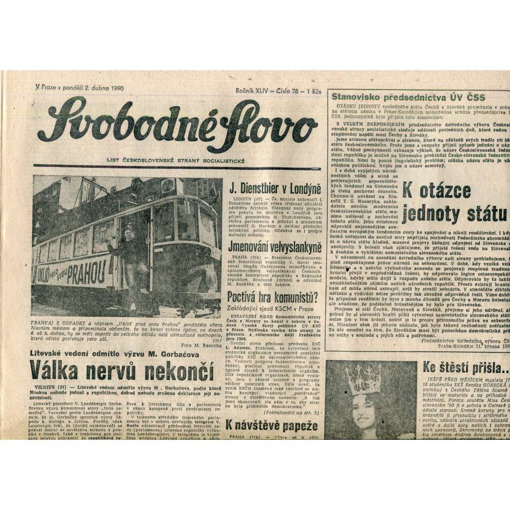 Svobodné slovo (2.4.1990) - staré noviny Svobodné slovo (2.4.1990) - staré noviny