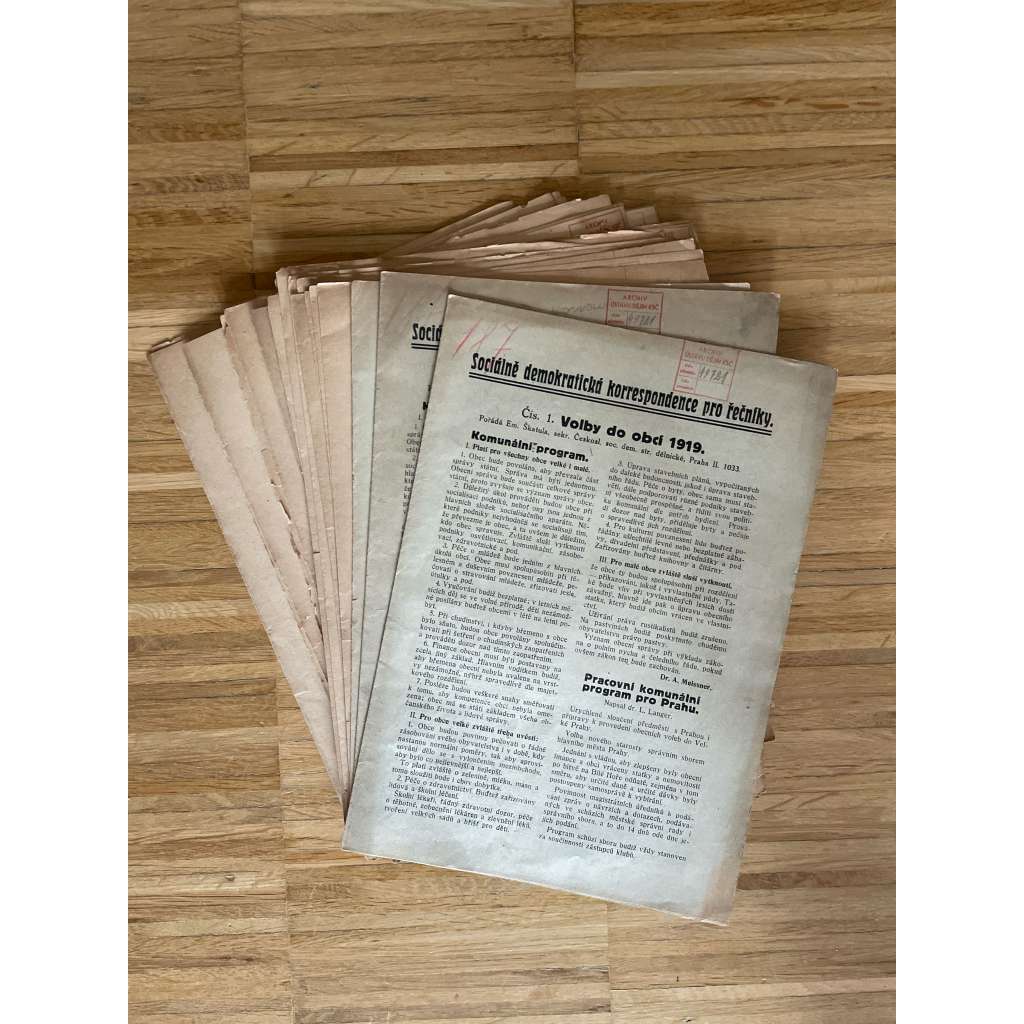 Sociálně demokratická korrespondence pro řečníky, čísla 1. a 3-7/1919/1920 (staré noviny)