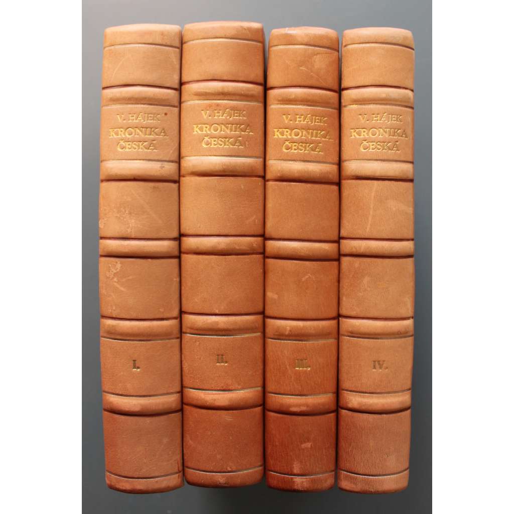 Kronika česká 4 svazky (edice: Staročeská knihovna) (České dějiny, historie, mj. Doba pohanská, Zánik pohanství, Přemysovci, Čechy vévodské, Čechy královské, Lucemburkové; polokožená vazba - vazba kůže)