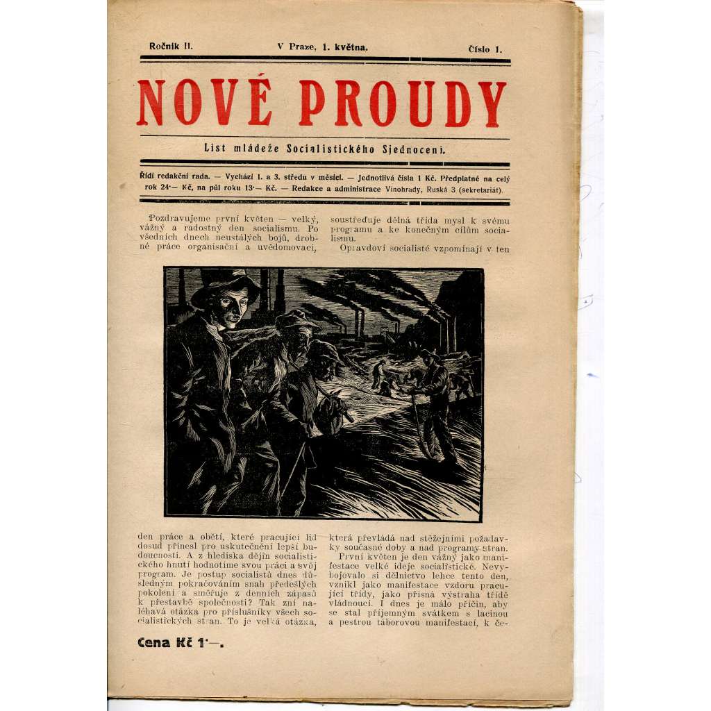 Nové proudy. List mládeže Socialistického Sjednocení (1.5.) - staré noviny, 1. republika