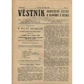 Věstník Sdružení Čechů a Slováků z Ruska, ročník III., číslo 4/1923 (staré noviny, 1. republika, legie, časopis (22.1.1923)