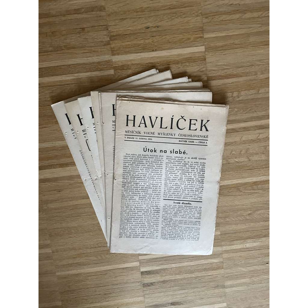 Havlíček, ročník XXIII., čísla 1-12/1934. Měsíčník Volné myšlenky československé (Časopis, kompletní)
