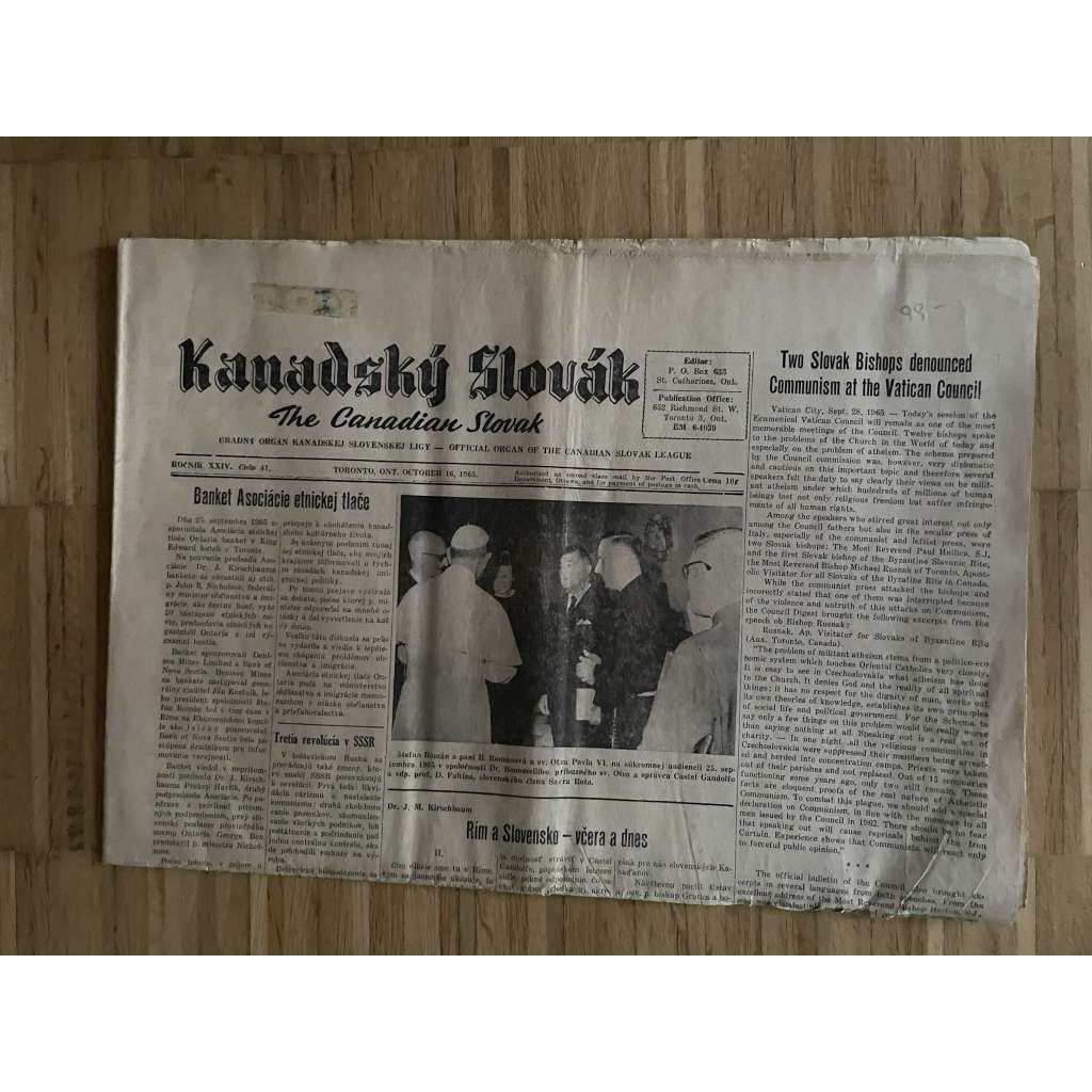 Kanadský Slovák, ročník XXIV., číslo 41/1965 (exil, noviny)