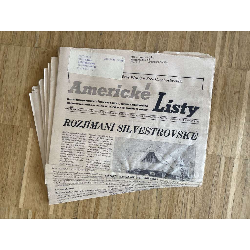 Americké listy, ročník VI., čísla 51-52/1966 a 1-3, 6, 9, 11 a 12/1967. Týdeník krajanů v USA (exil, staré noviny)