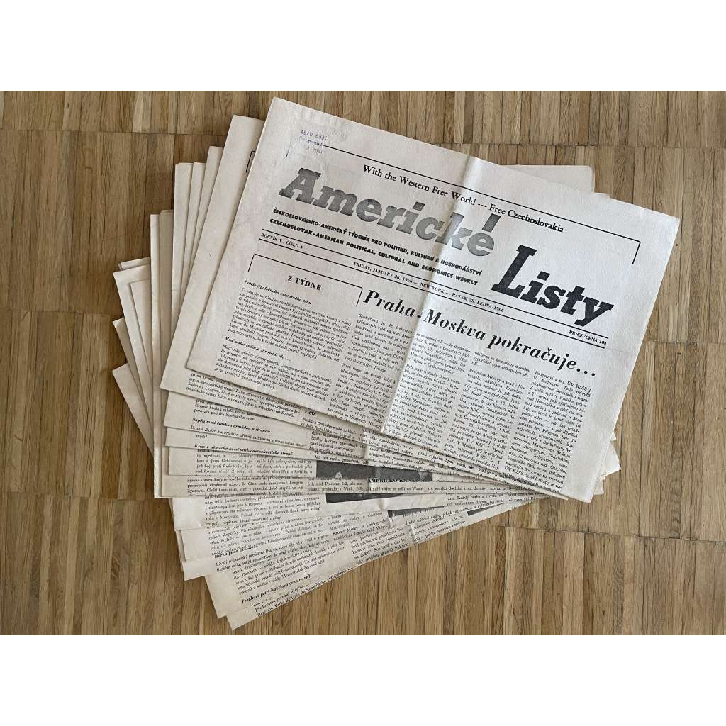 Americké listy, ročník V., čísla 4-10, 12-15, 19, 20, 27/1966 a čísla 47, 48 a 50/1965. Týdeník krajanů v USA (exil, staré noviny)