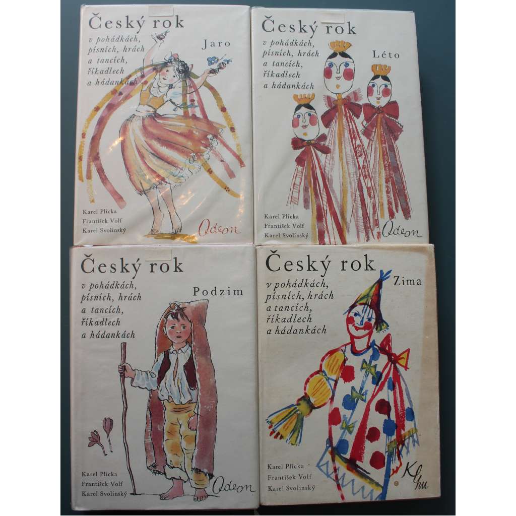 Český rok v pohádkách, písních, hrách a tancích, říkadlech a hádankách - 4 svazky (Jaro, Léto, Podzim, Zima) ilustrace Karel Svolinský