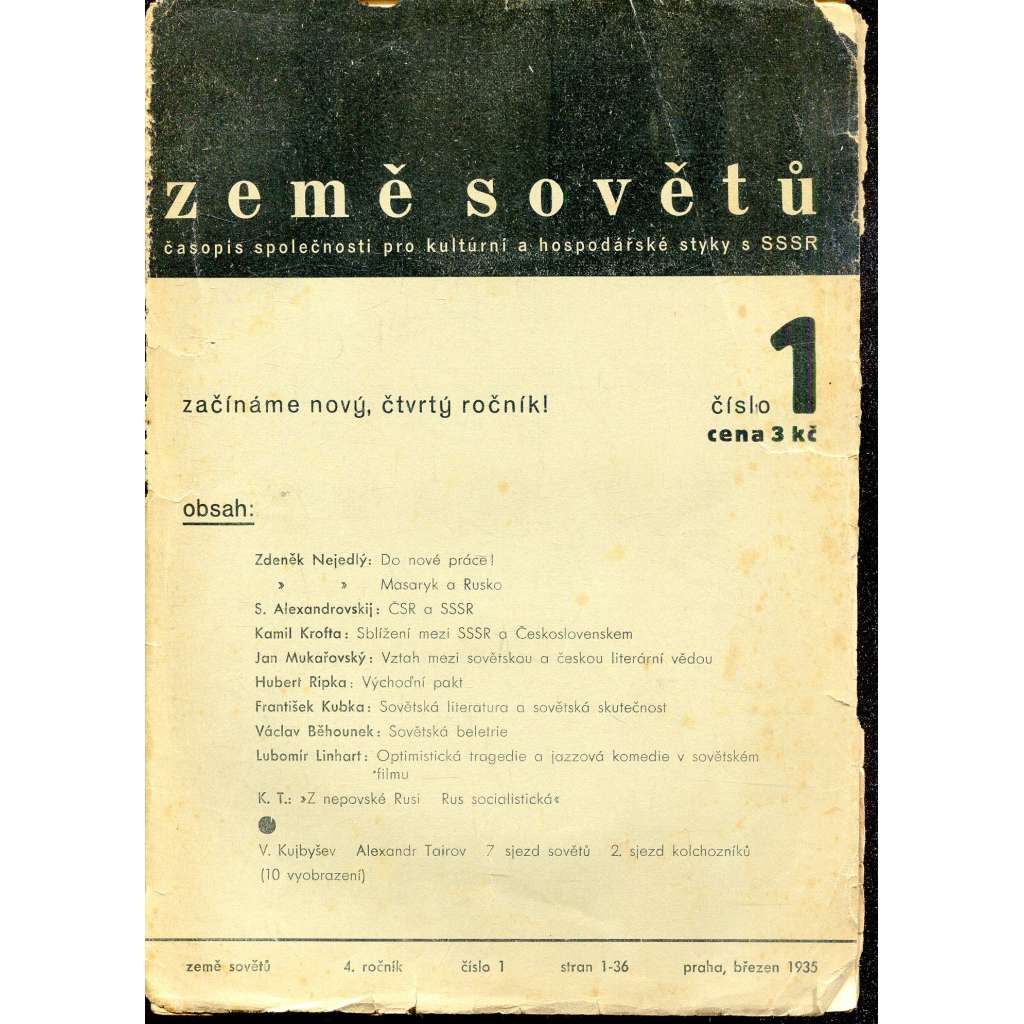 Země sovětů, ročník 4., č. 1/1935 (Časopis společnosti pro kulturní a hospodářské styky s SSSR)