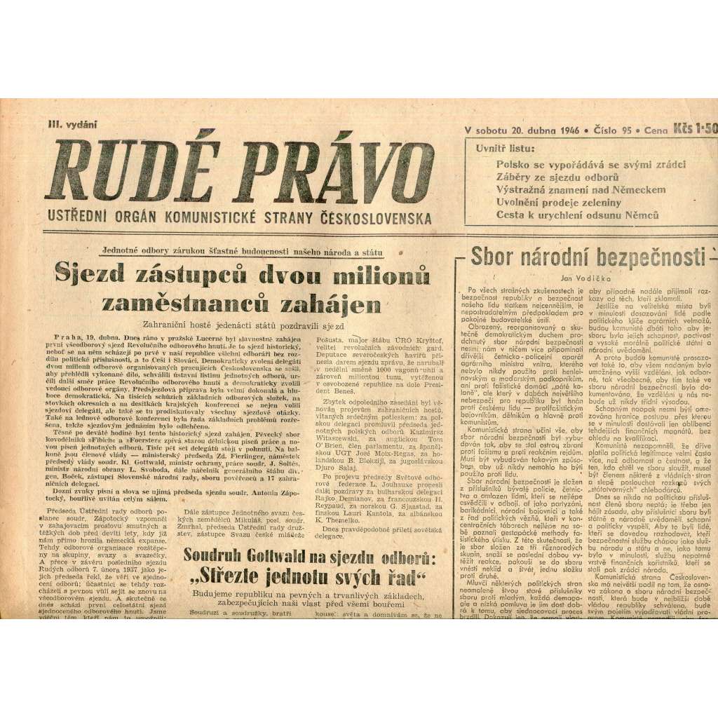 Rudé právo (20.4.1946) - staré noviny