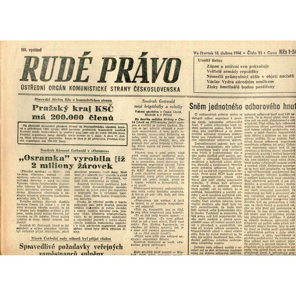Rudé právo (18.4.1946) - staré noviny