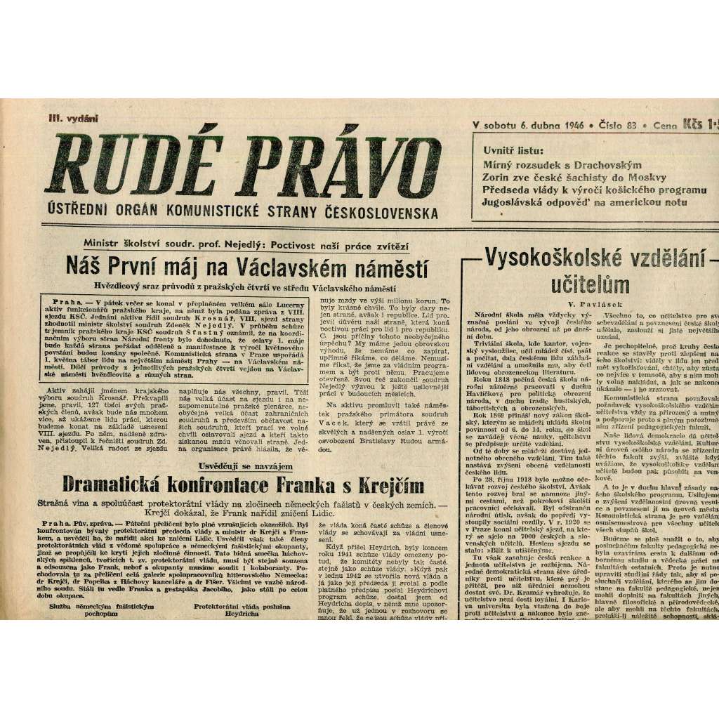 Rudé právo (6.4.1946) - staré noviny