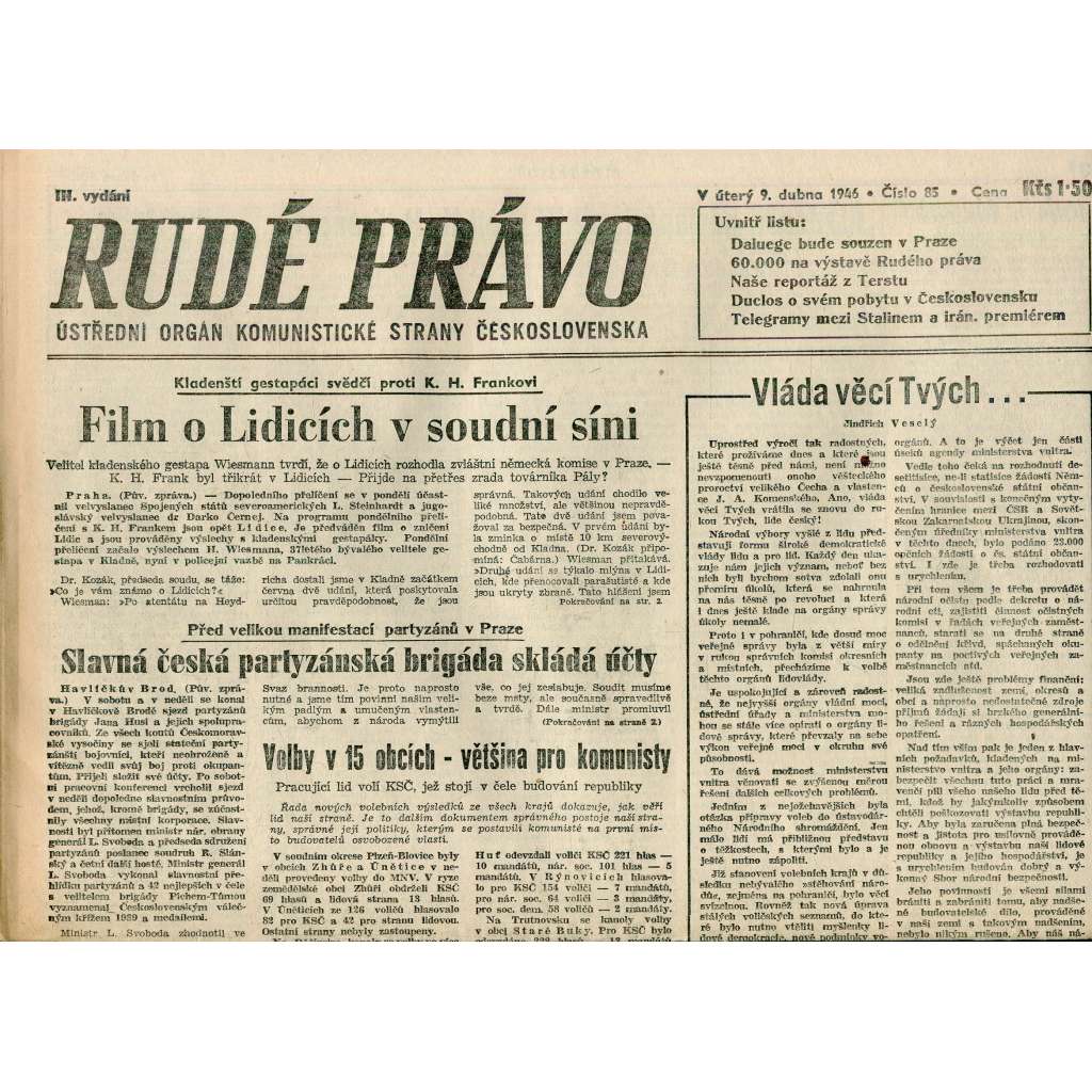Rudé právo (9.4.1946) - staré noviny