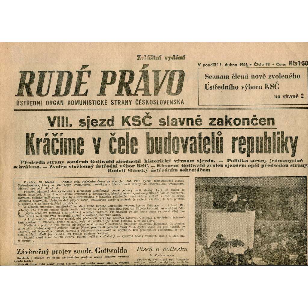 Rudé právo (1.4.1946) - staré noviny