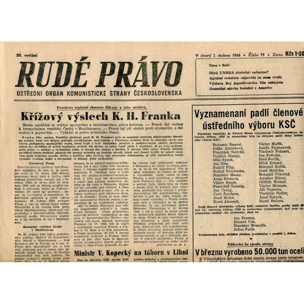 Rudé právo (2.4.1946) - staré noviny