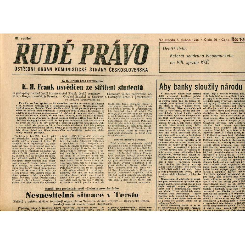 Rudé právo (3.4.1946) - staré noviny