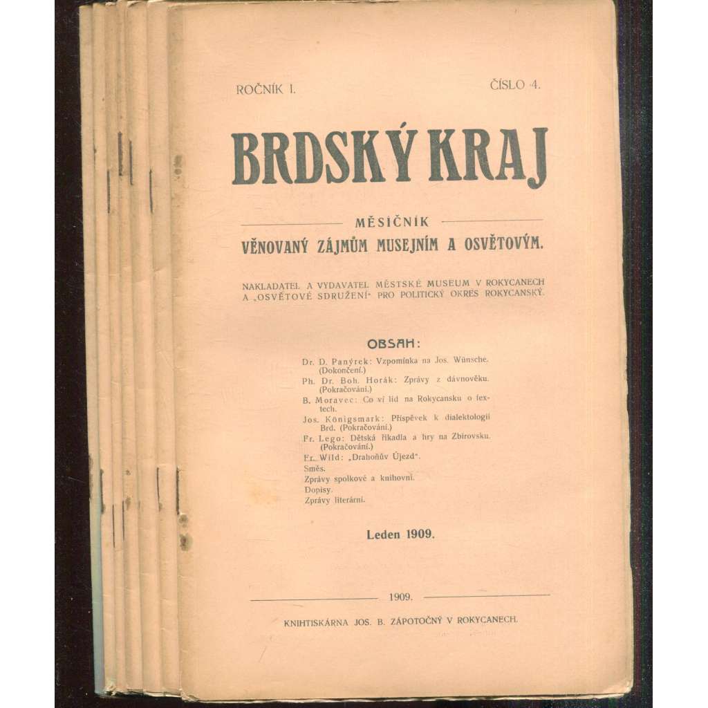 Brdský kraj, ročník I., čísla 4-10/1909-1909. Měsíčník věnovaný zájmům musejním a osvětovým (časopis, okres Rokycany, Brdy)