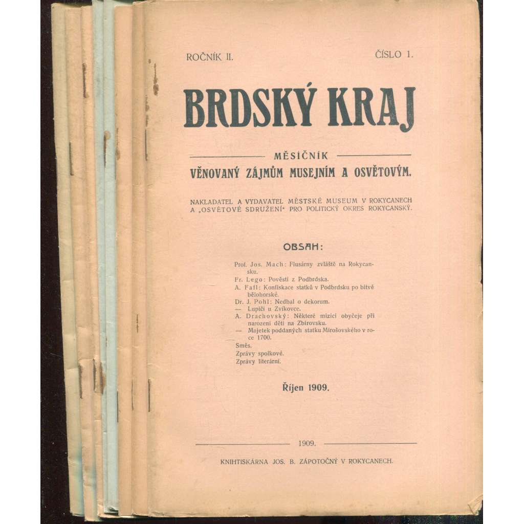 Brdský kraj, ročník II., čísla 1-10/1909-1910. Měsíčník věnovaný zájmům musejním a osvětovým (časopis, okres Rokycany, Brdy)