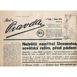 Pravda, ročník IV., číslo 2/1934. Časopis budující frontu proti marxismu všech odstínů (1. republika, noviny)