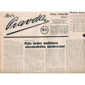 Pravda, ročník IV., číslo 4/1934. Časopis budující frontu proti marxismu všech odstínů (1. republika, noviny)