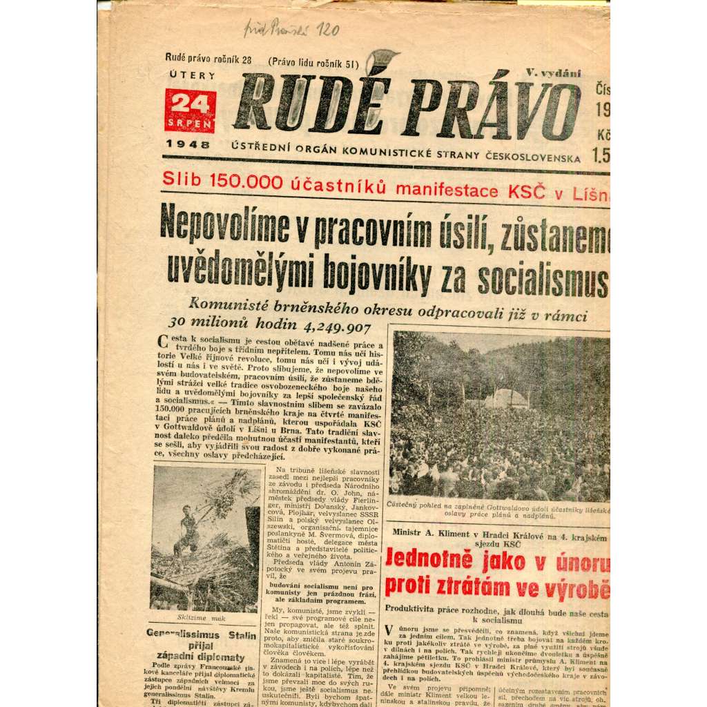Rudé právo (24.8.1948) - staré noviny