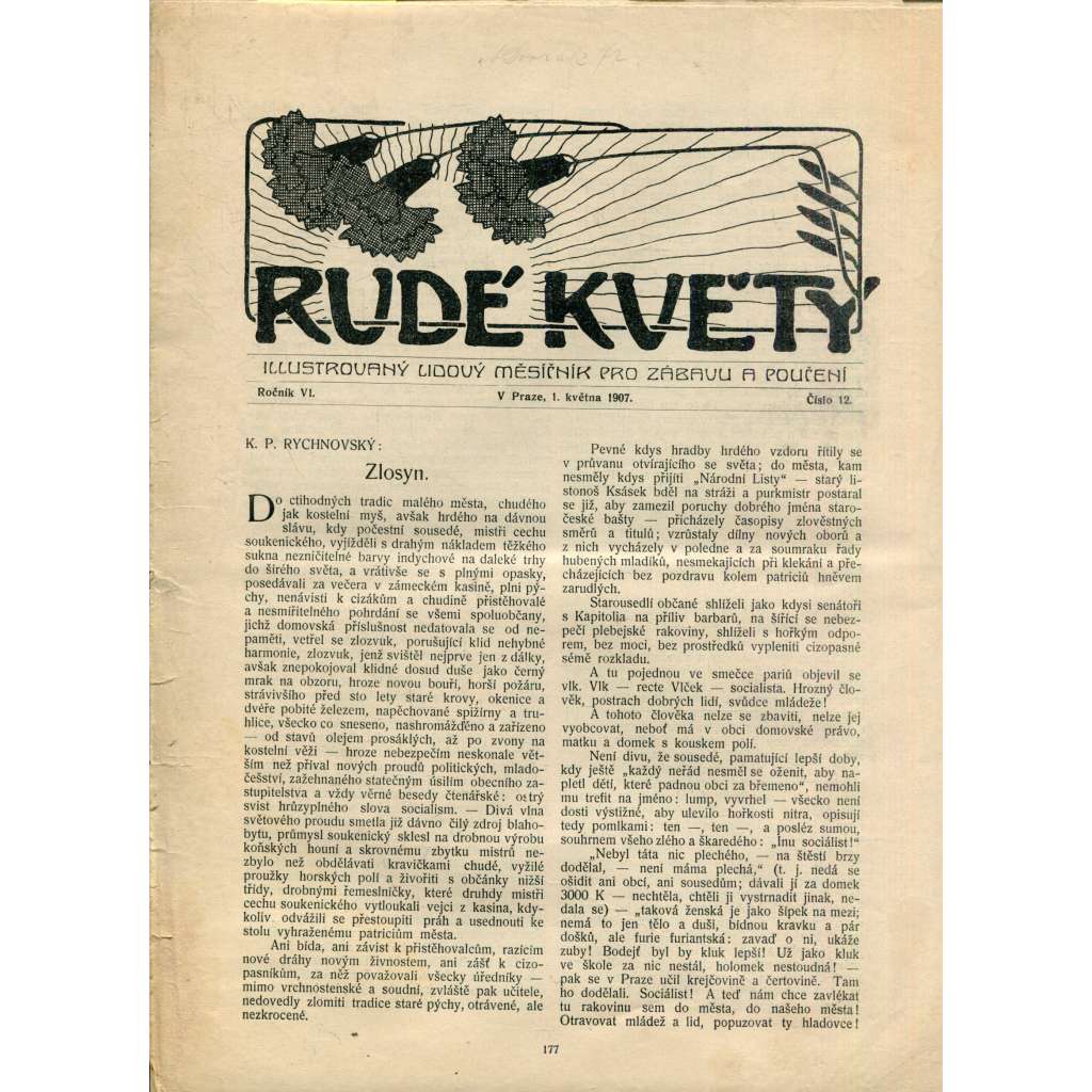 Rudé květy, ročník VI. číslo 12/1907 (Illustrovaný lidový měsíčník pro zábavu a poučení) - noviny, časopis