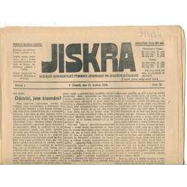 Jiskra, ročník I., číslo 20/1919. Sociálně demokratický týdenník organisací na jihozápadní Moravě - 31.5.1919 (1. republika, noviny)