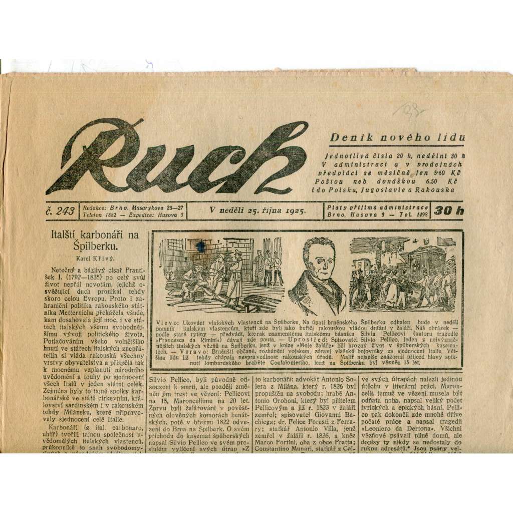 Ruch, číslo 243. (25.10.1925) - Nezávislý deník, noviny, 1. republika