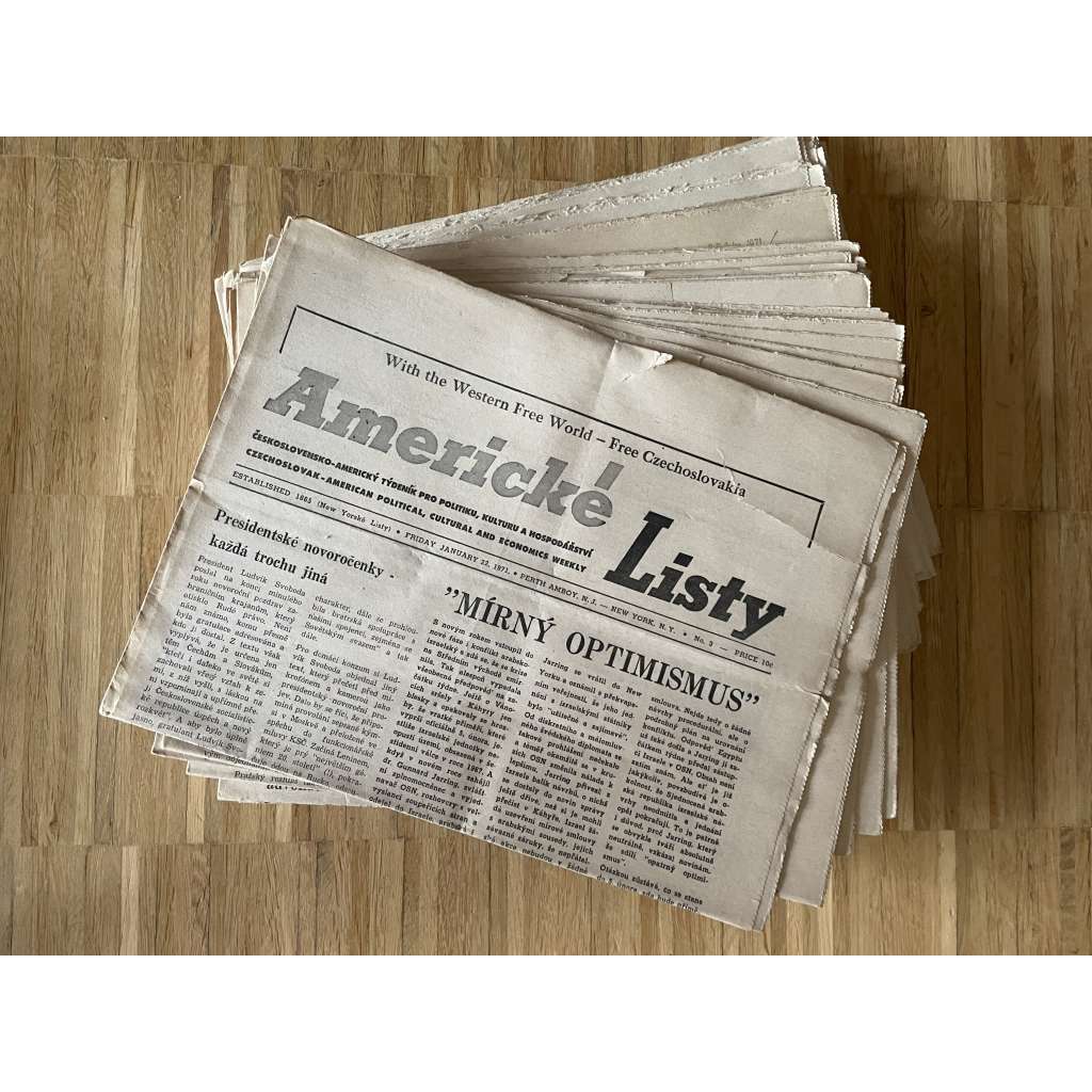 Americké listy, čísla 3-13, 15-19, 21, 22, 24-46 a 48-52/1971. Československo-americký týdeník pro politiku, kulturu a hospodářství (exil, krajané v USA, staré noviny)