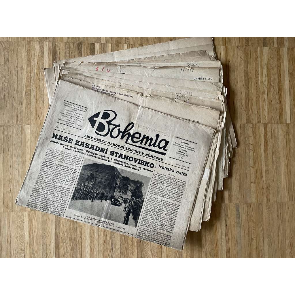 Bohemia, čísla 7-8/1951, číslo 40/1954, čísla 45-48, 50, 52 a 53/1955, čísla 54-57/1956 a číslo 66/1957. List české národní skupiny v Německu (exil, NSR, staré noviny)