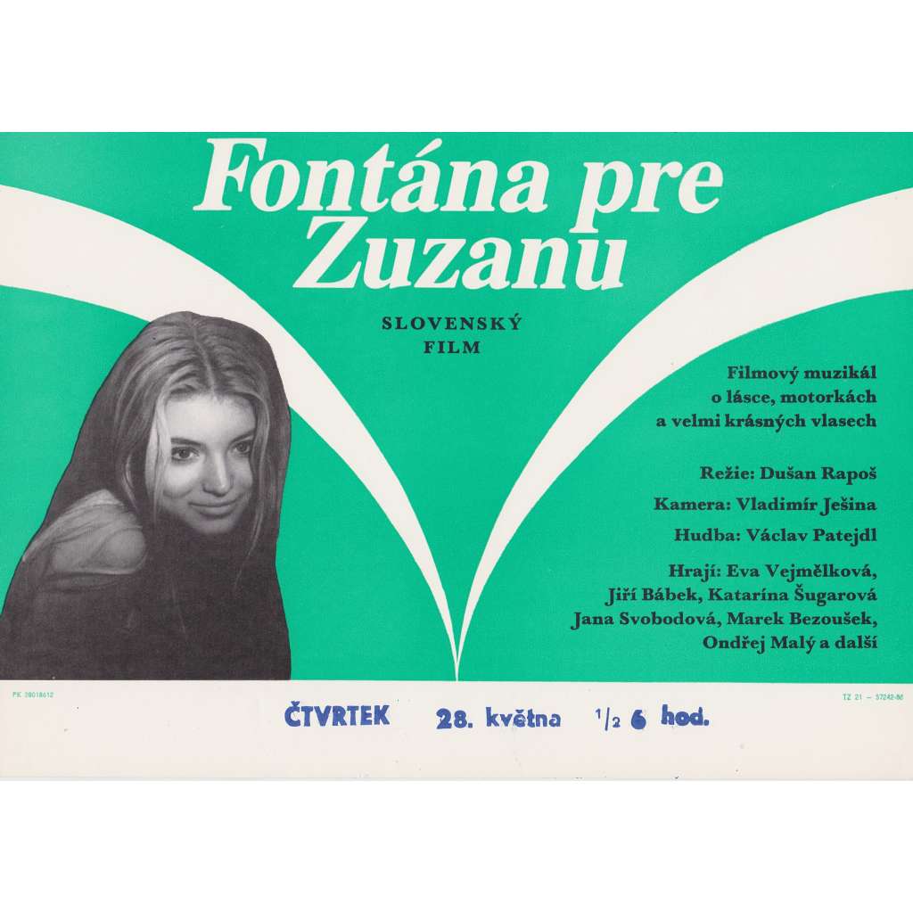 Fontána pre Zuzanu (filmový plakát, slepka, film Československo 1986, režie Dušan Rapoš, Hrají: Eva Vejmělková, Jiří Bábek)