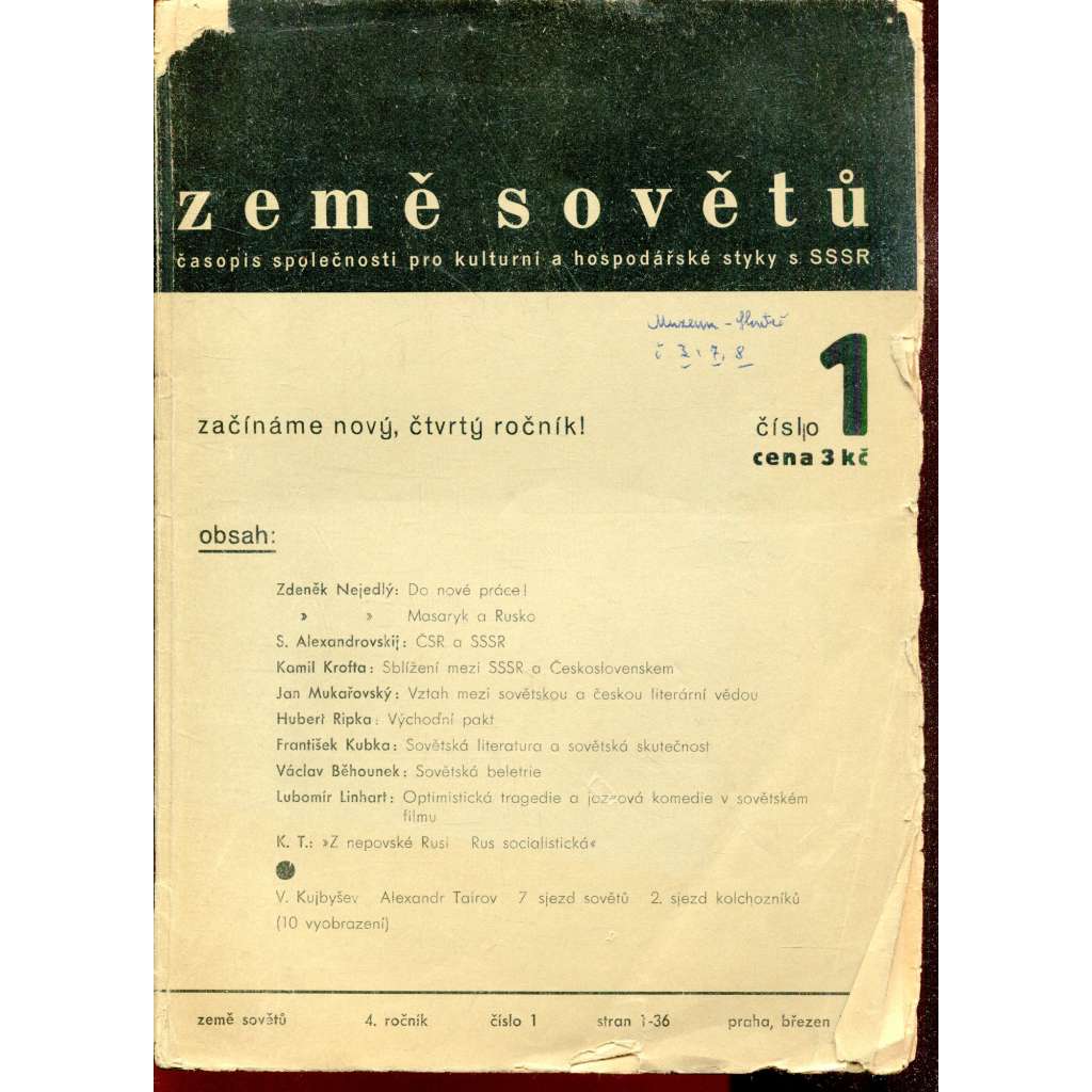 Země sovětů, ročník 4, číslo 1/1935 (Časopis společnosti pro kulturní a hospodářské styky s SSSR)