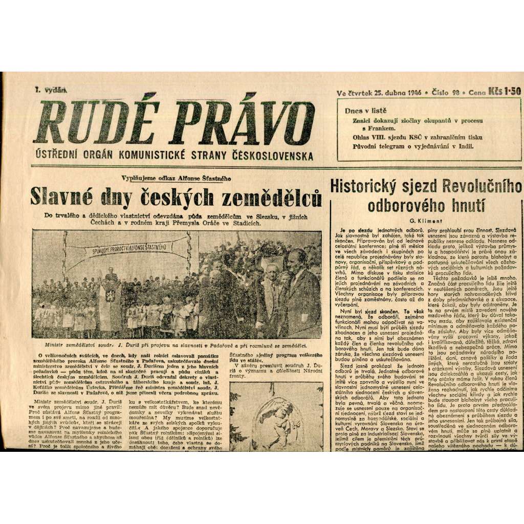 Rudé právo (25.4.1946) - staré noviny