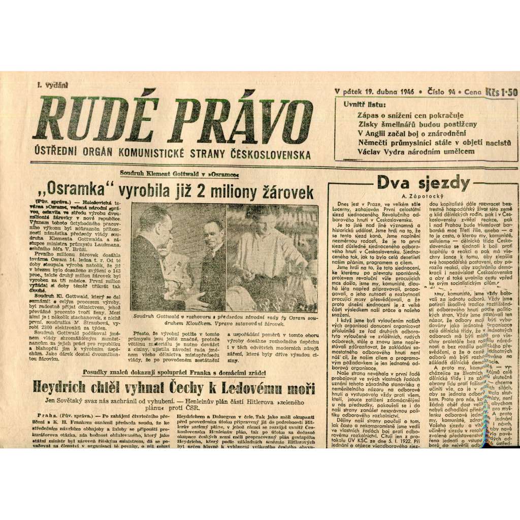 Rudé právo (19.4.1946) - staré noviny
