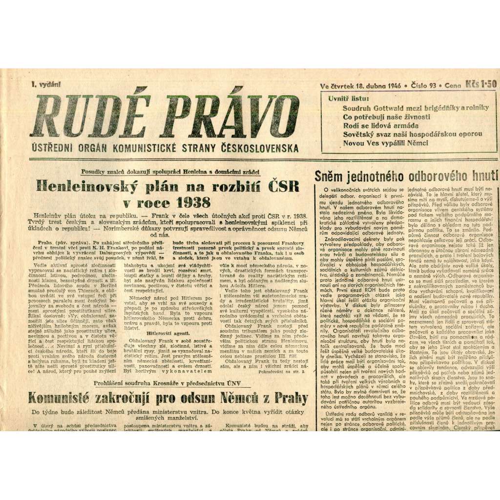 Rudé právo (18.4.1946) - staré noviny