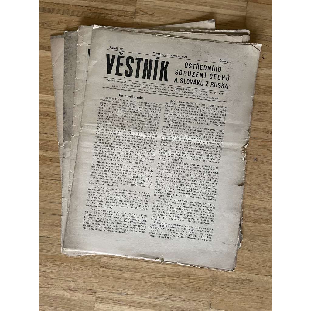 Věstník Ústředního sdružení Čechů a Slováků z Ruska, ročník IX., čísla 3, 4, 11 a 12/1923 (legie, legionáři, Rusko, exil) - časopis, noviny