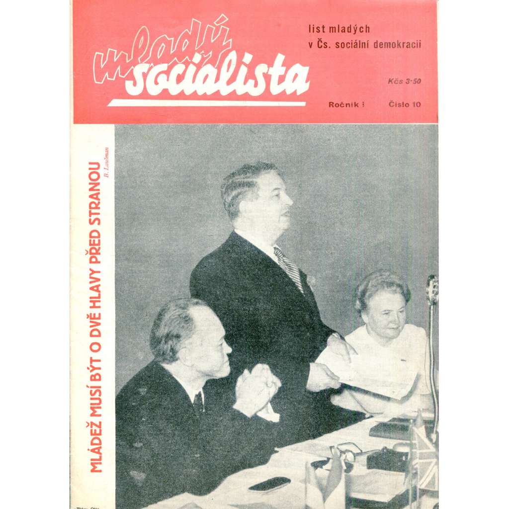 Mladý socialista, ročník I., číslo 10. List mladých v Čs. sociální demokracii (staré noviny, časopis)