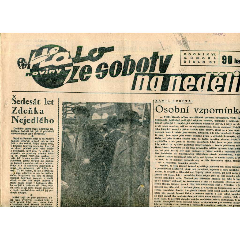 Halo noviny, ze soboty na neděli, ročník VI., číslo 31/1938