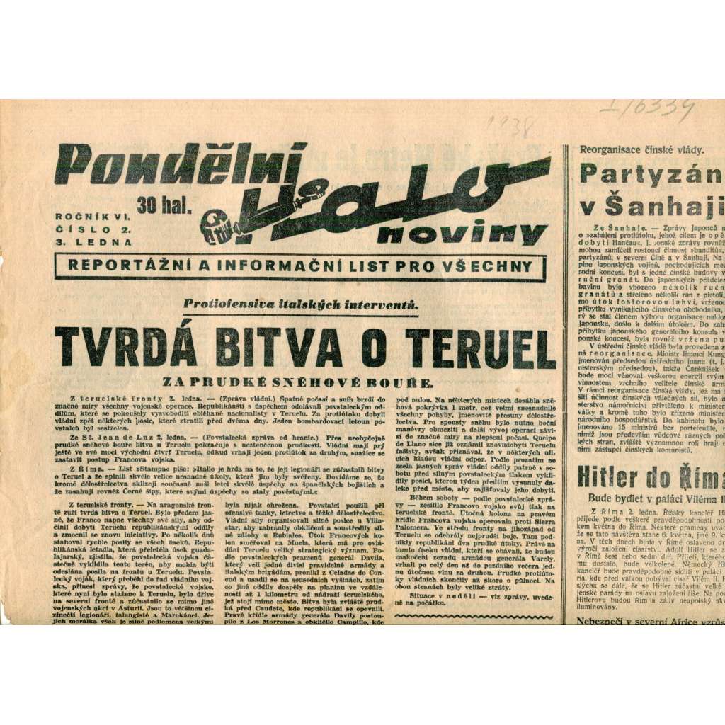 Halo noviny, ročník VI., číslo 2/1938. Reportážní a informační list pro všechny
