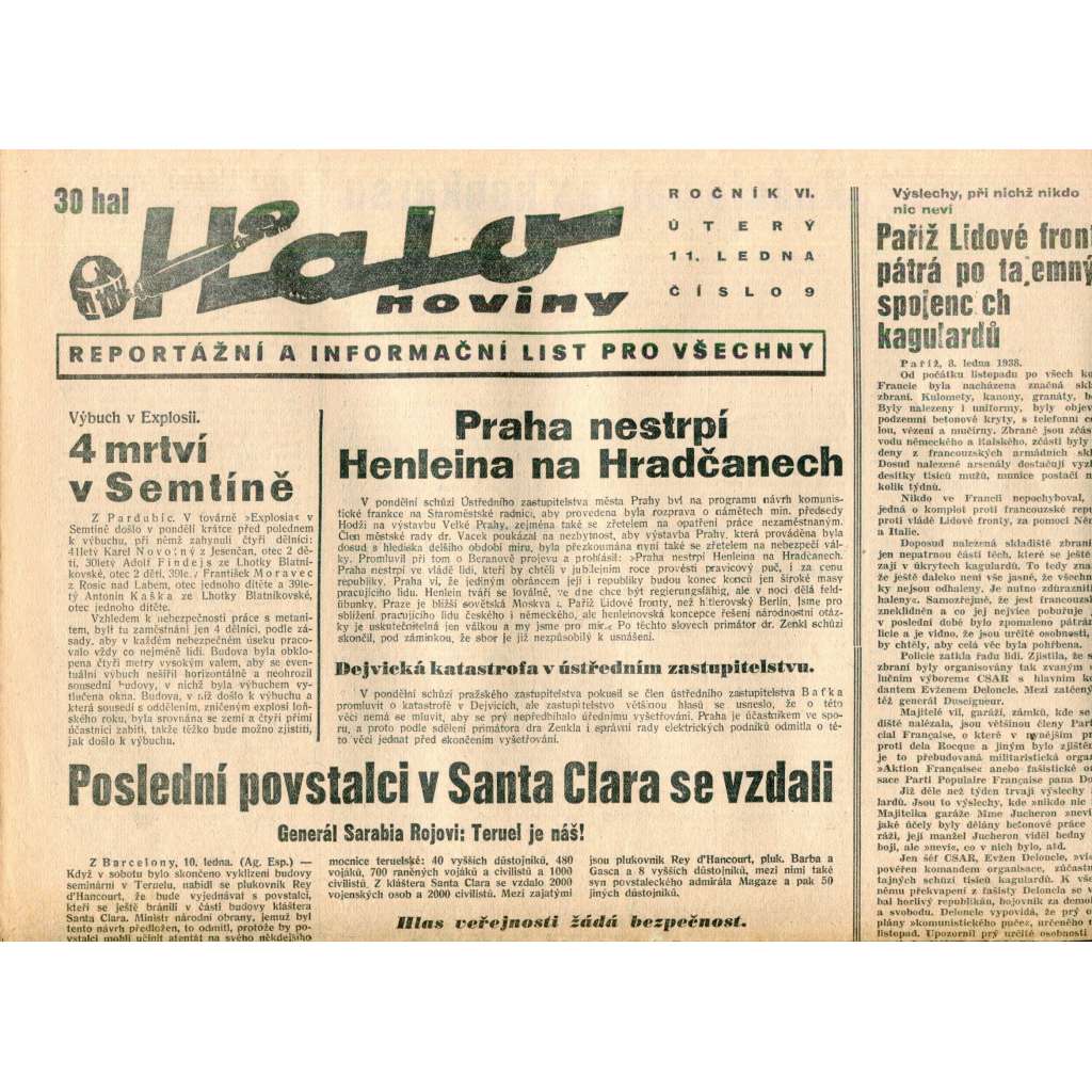 Halo noviny, ročník VI., číslo 9/1938. Reportážní a informační list pro všechny