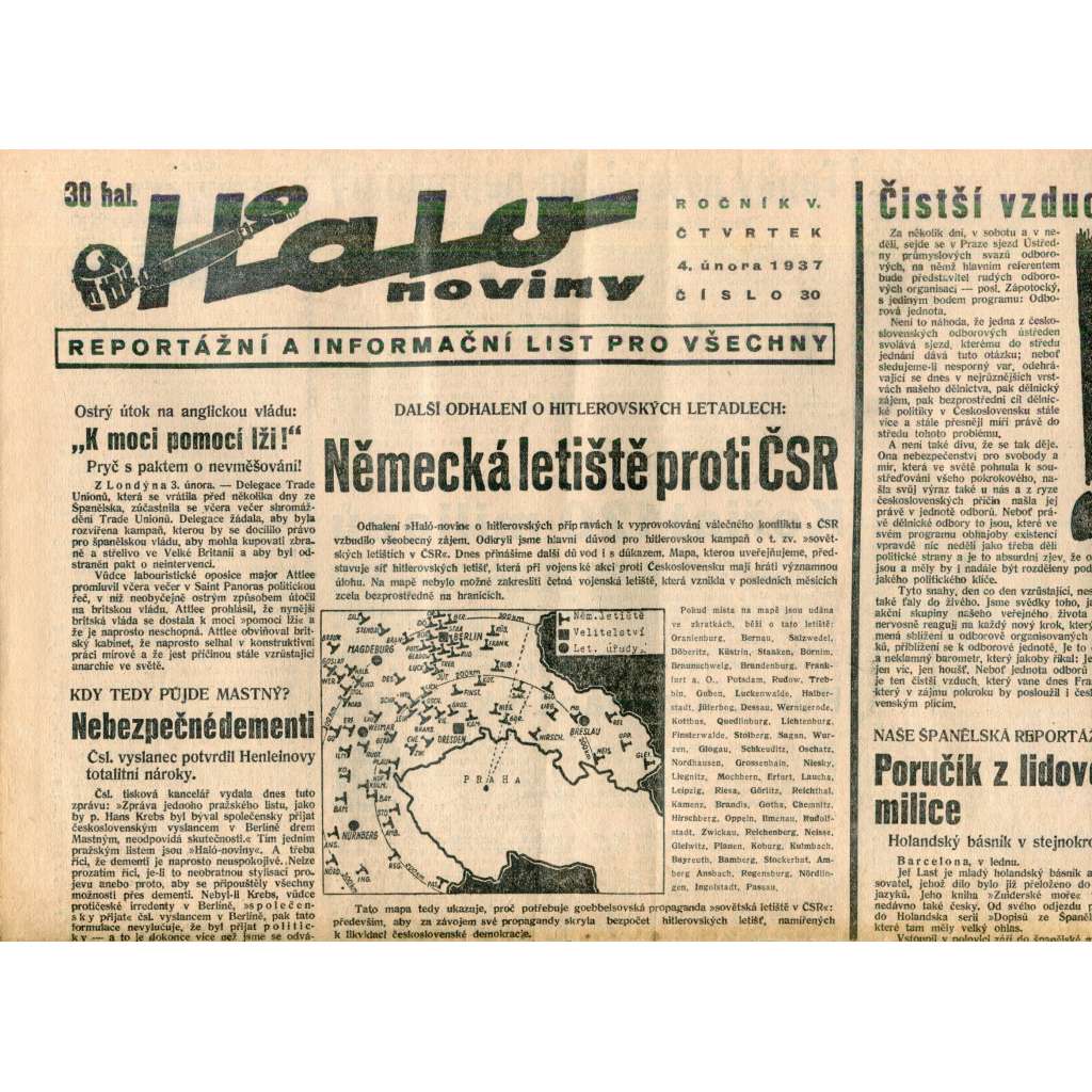 Halo noviny, ročník V., číslo 30/1937. Reportážní a informační list pro všechny