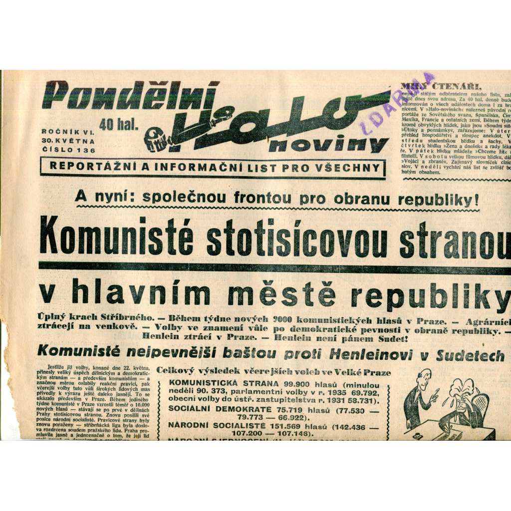 Halo noviny, ročník VI., číslo 136/1938. Reportážní a informační list pro všechny
