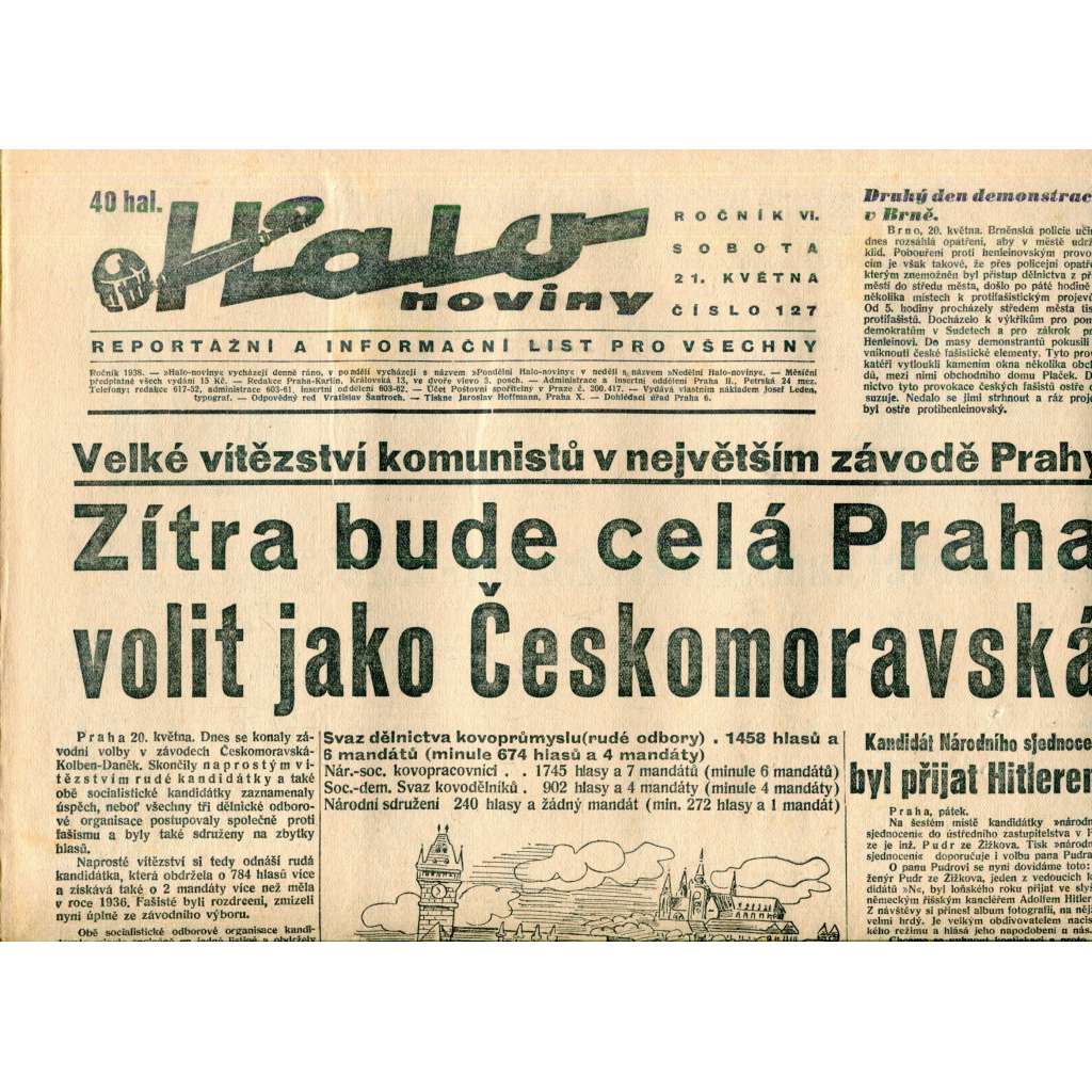 Halo noviny, ročník VI., číslo 127/1938. Reportážní a informační list pro všechny