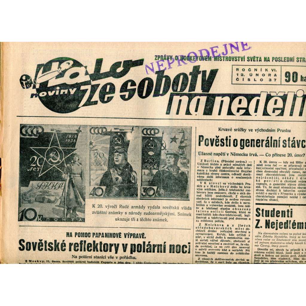 Halo noviny, ze soboty na neděli, ročník VI., číslo 37/1938. Reportážní a informační list pro všechny