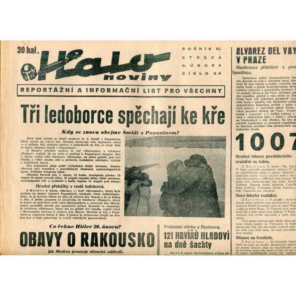 Halo noviny, ročník VI., číslo 34/1938. Reportážní a informační list pro všechny